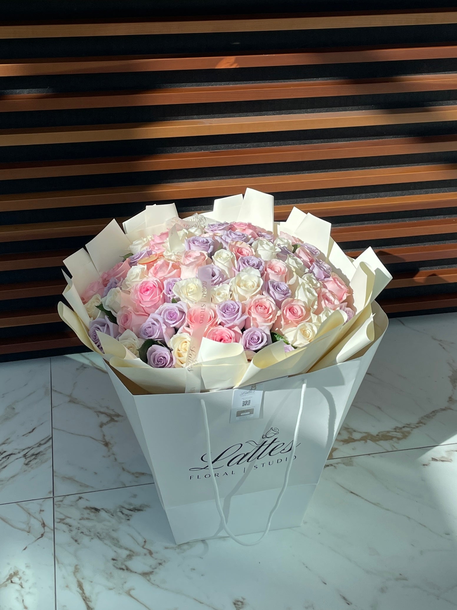 Dreamy Pastel Bouquet – White, Pink & Lavender Roses