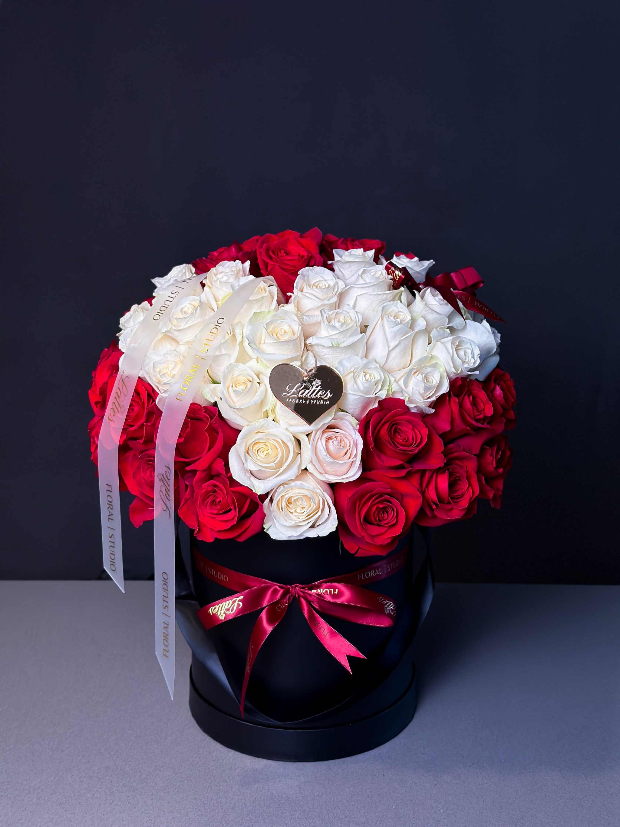 Love Eternal – Red and White Roses Heart Arrangement in a Flower Box