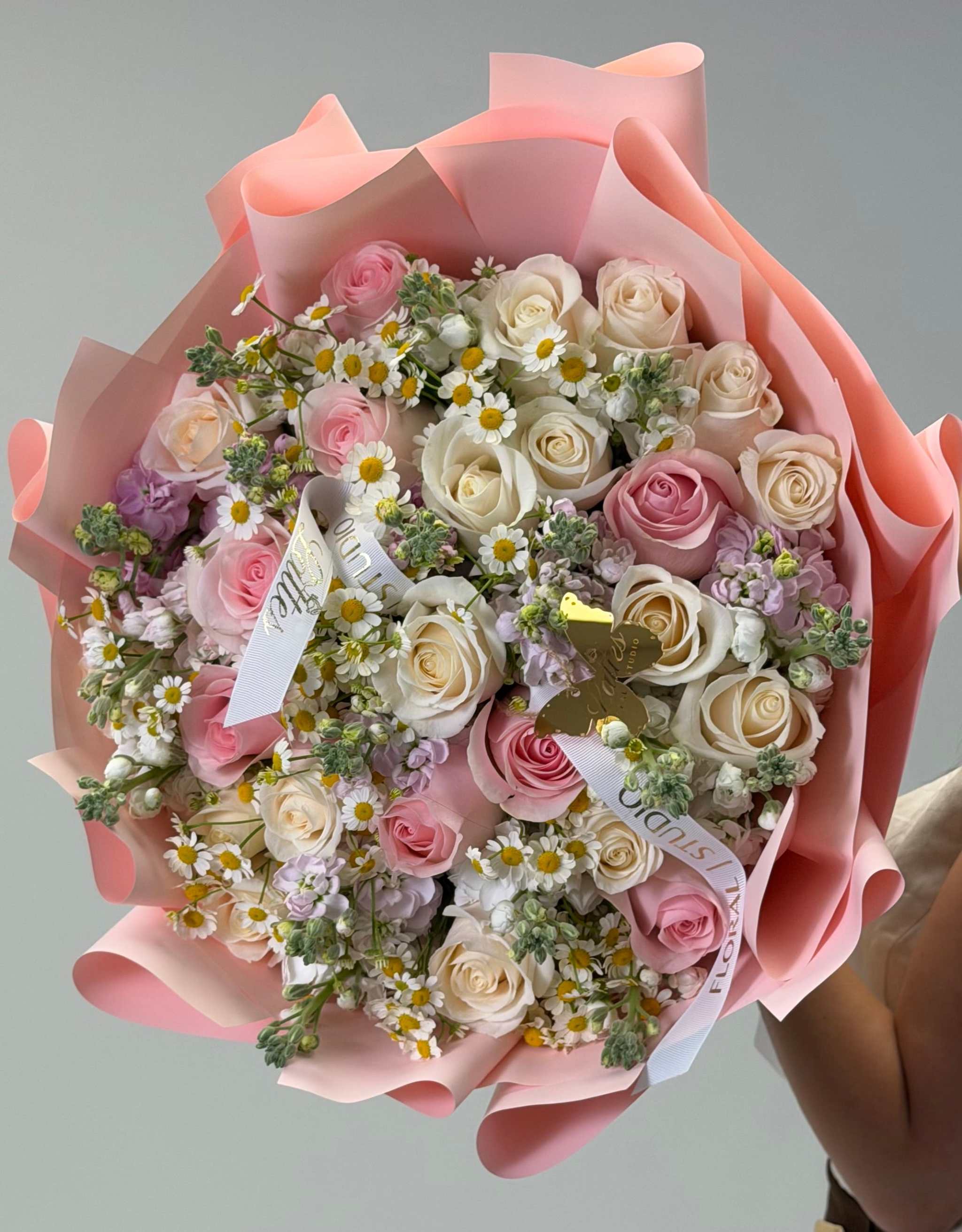 Daisy Blush bouquet with roses, chamomile, and lavender for Tustin flower delivery