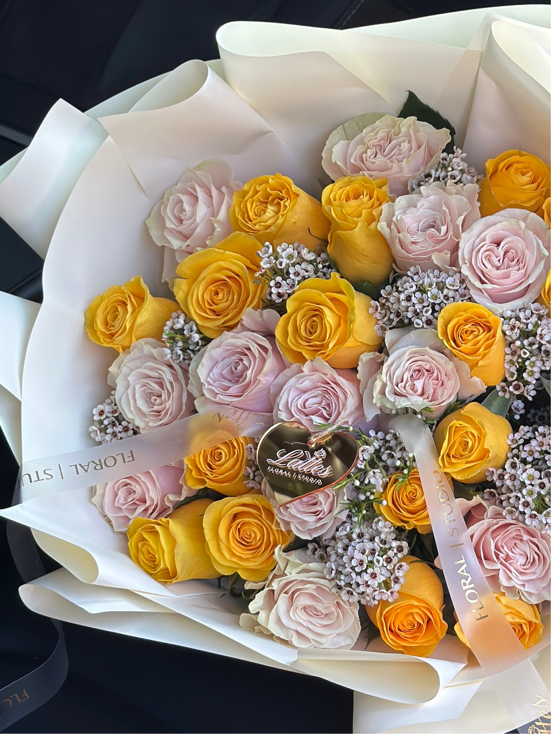Sunlit Bloom – Yellow and Blush Roses Bouquet