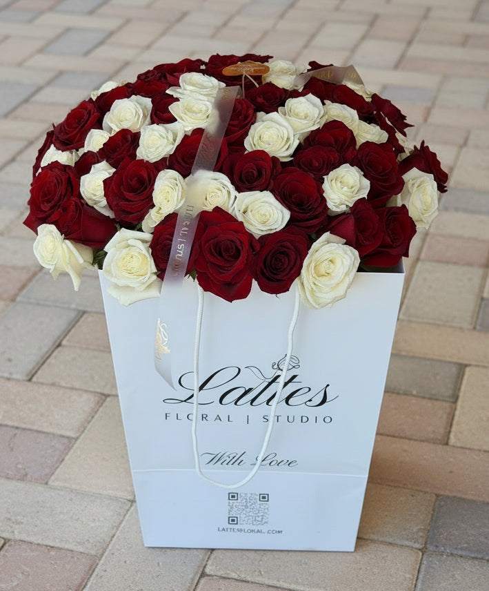 Royal Embrace – Red and White Roses Bouquet
