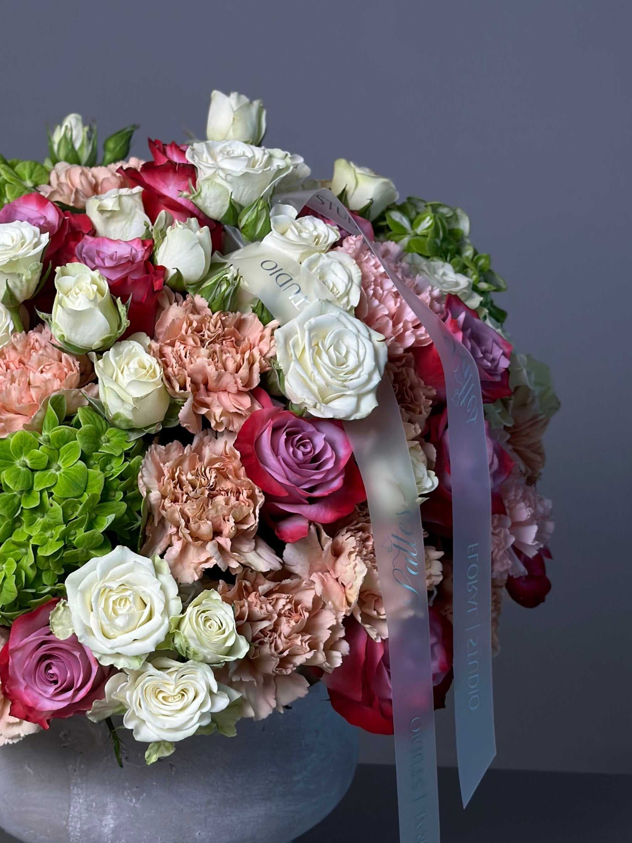 Chateau Chic - A Luxurious Rose and Hydrangea in a Vase Arrangement