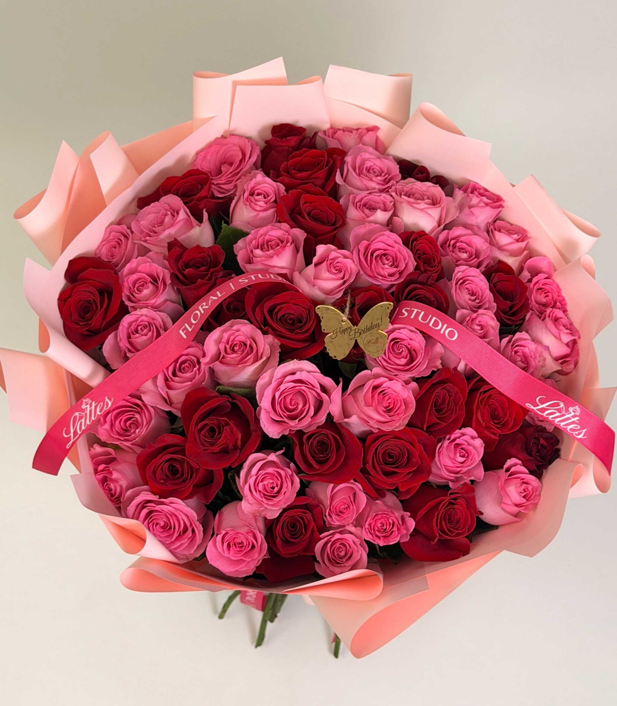 Berry Mix bouquet with red and pink roses, luxury arrangement, Irvine flower delivery