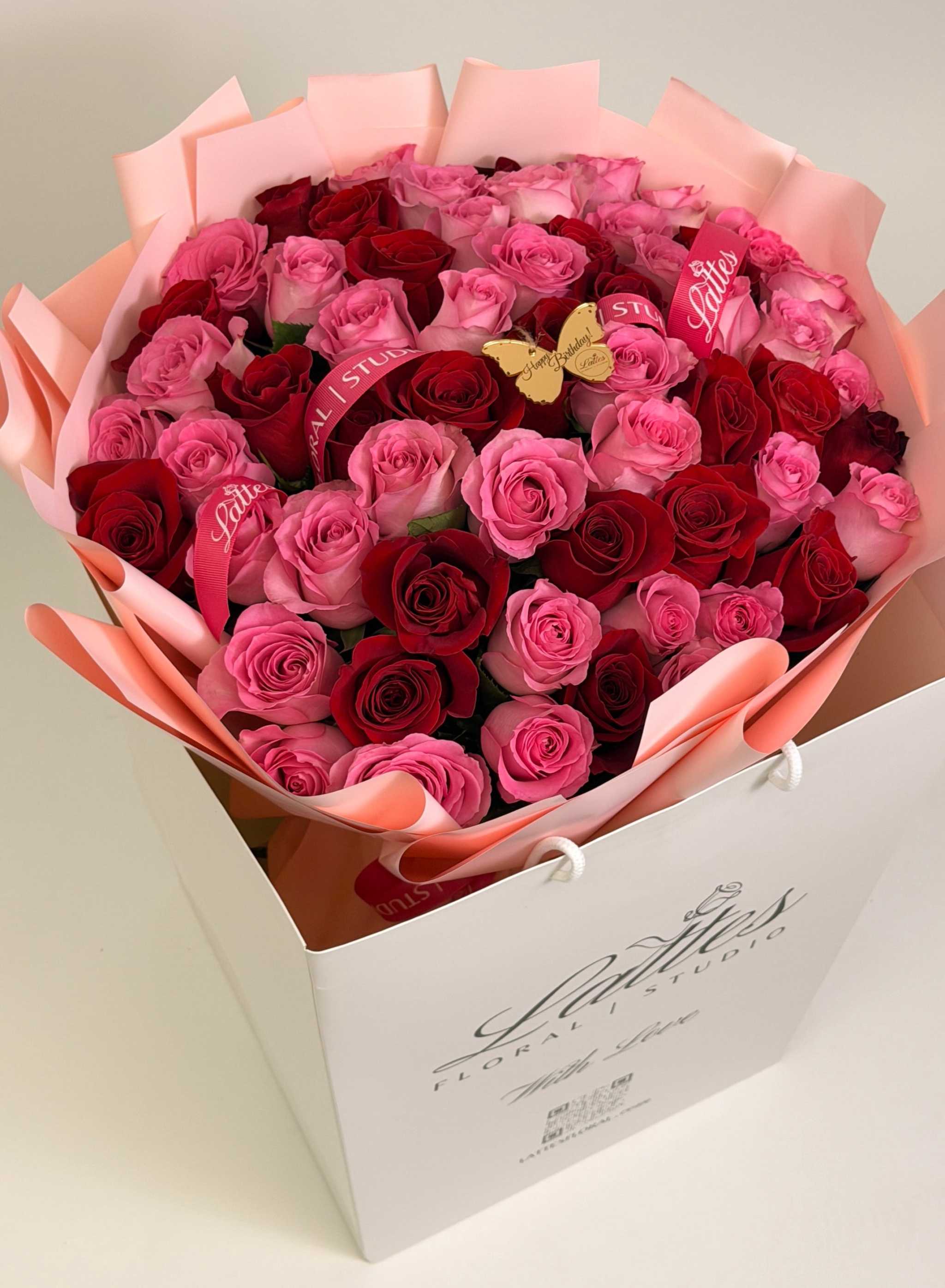 Luxury Berry Mix bouquet with red and pink roses, perfect for Irvine flower delivery