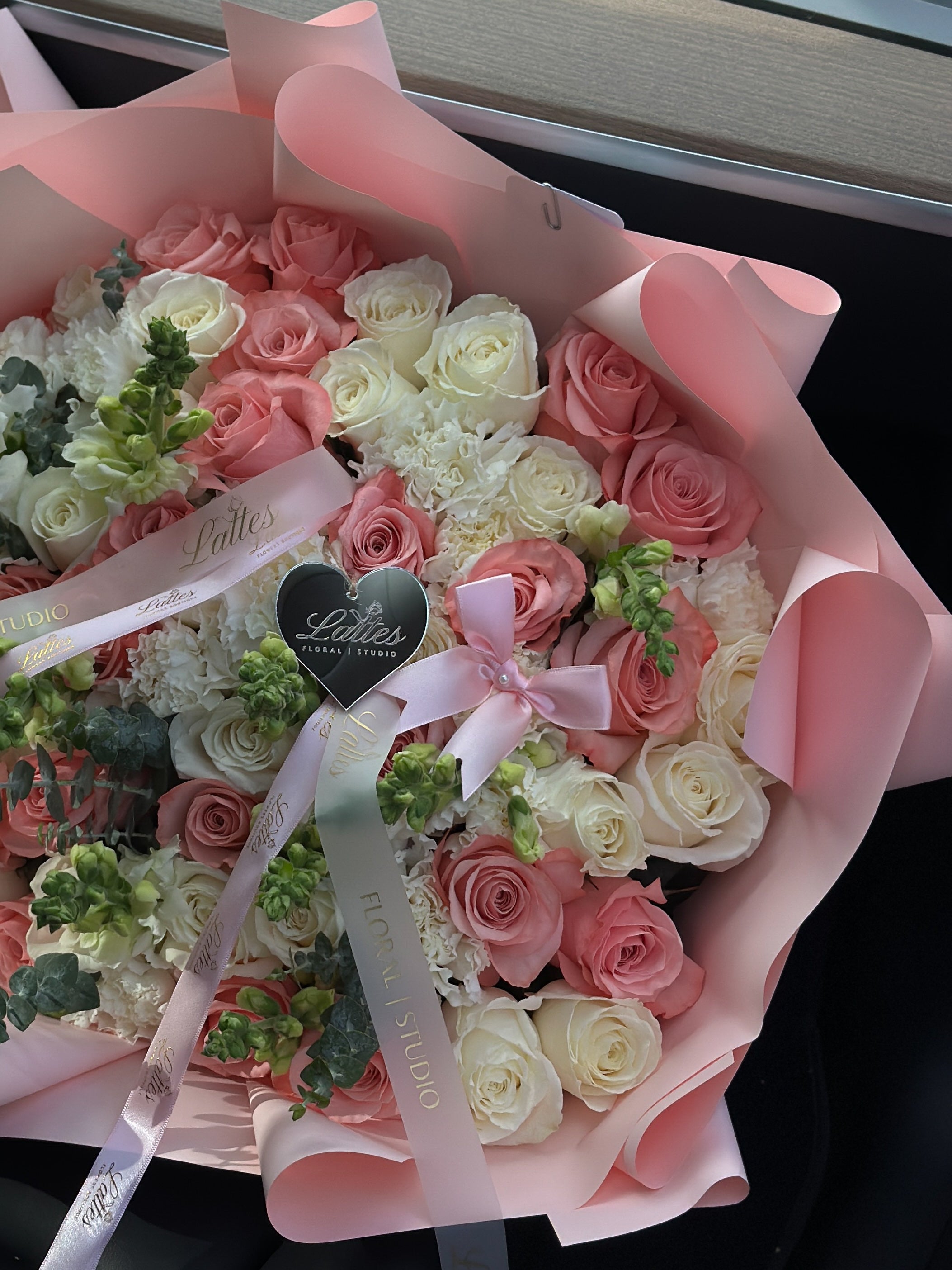 Sunset Glow - Bouquet of White and Pink Roses