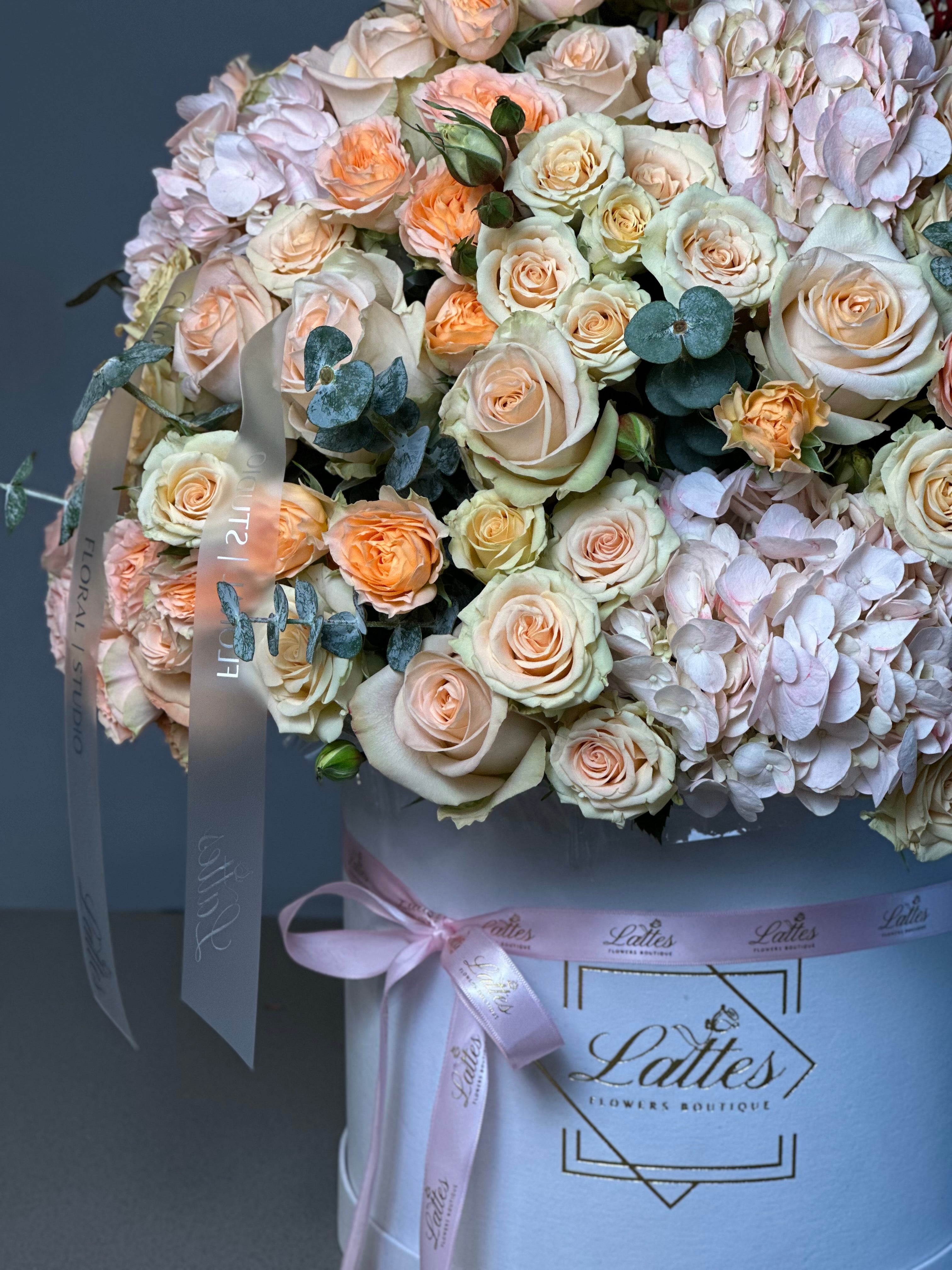 Peach Serenade – Peach Roses Arrangement in a Flower Box