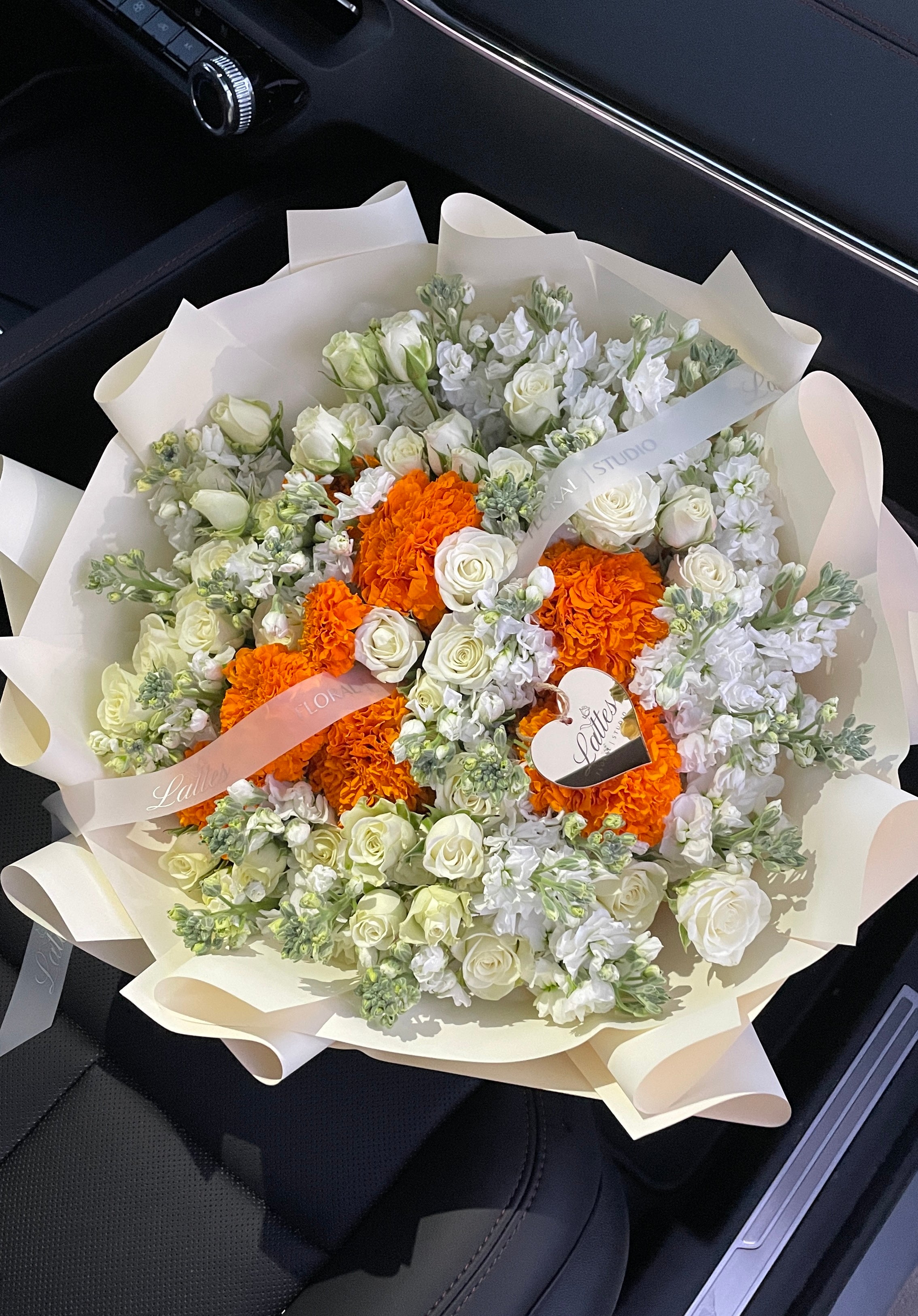 Golden Grace – White and Orange Flowers Bouquet