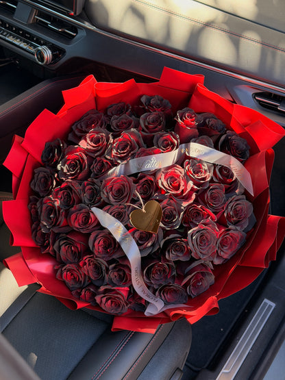 Midnight Passion Bouquet – Red & Black Roses