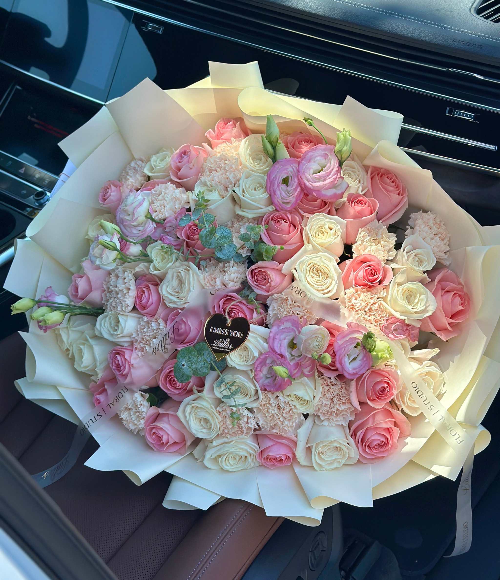 Blush Melody – Flower Bouquet with Pink Roses, White Spray Roses, Lisianthus & Carnation