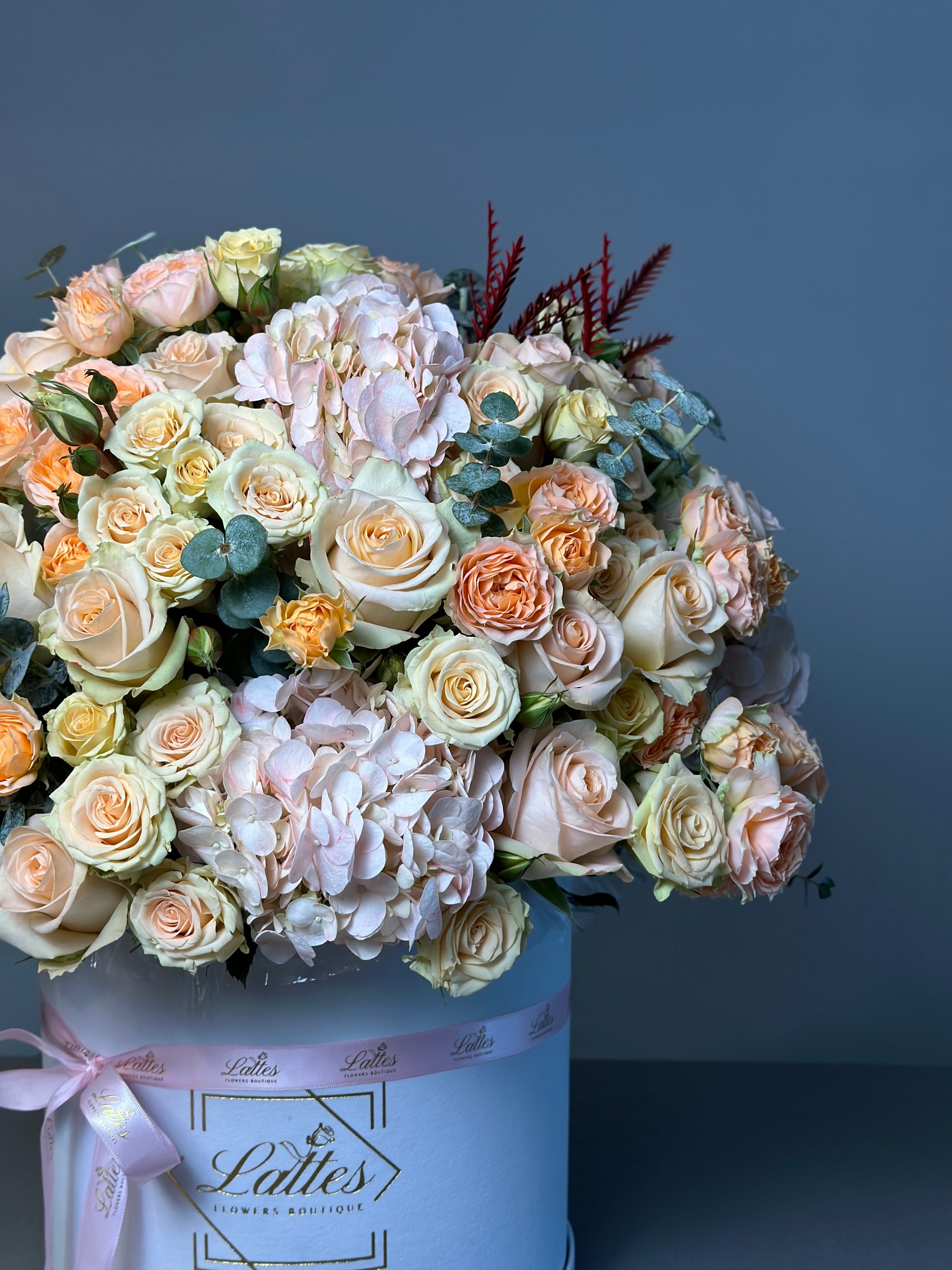 Peach Serenade – Peach Roses Arrangement in a Flower Box