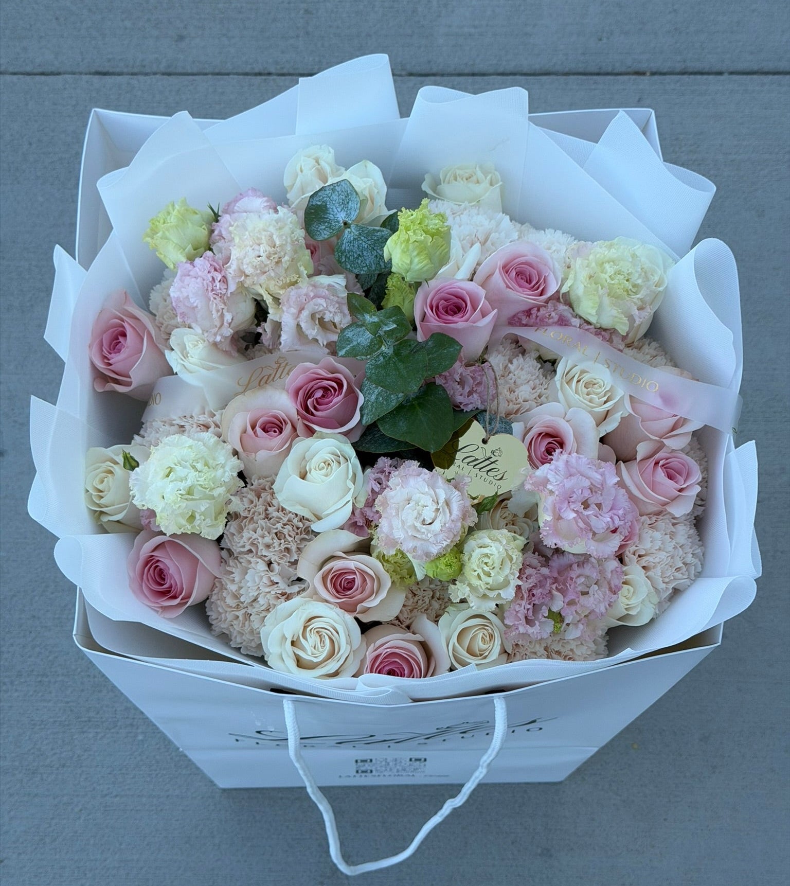 Sweet Elegance – Pink & White Roses Lisianthus Bouquet