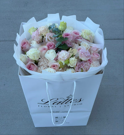 Sweet Elegance – Pink & White Roses Lisianthus Bouquet