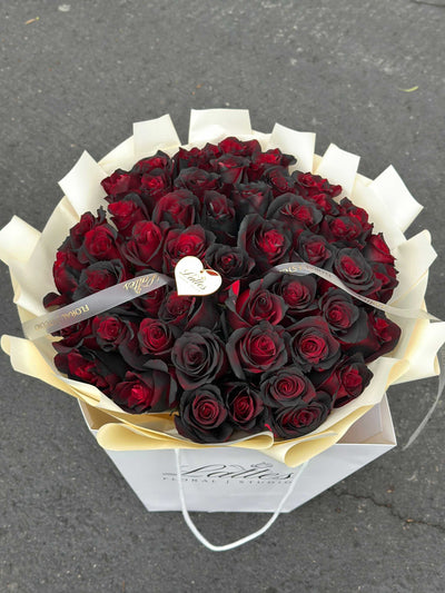 Midnight Passion Bouquet – Red & Black Roses