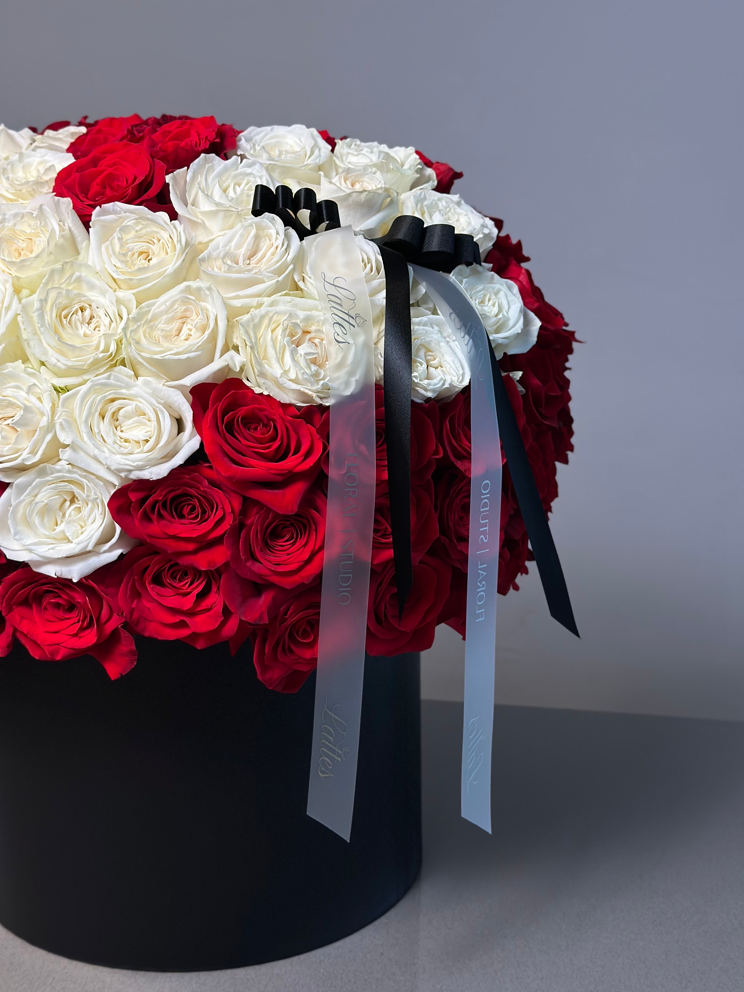 Love Eternal – Red and White Roses Heart Arrangement in a Flower Box