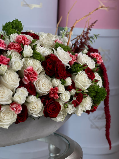 Imperial Romance – Red & White Roses in a Vase Arrangement