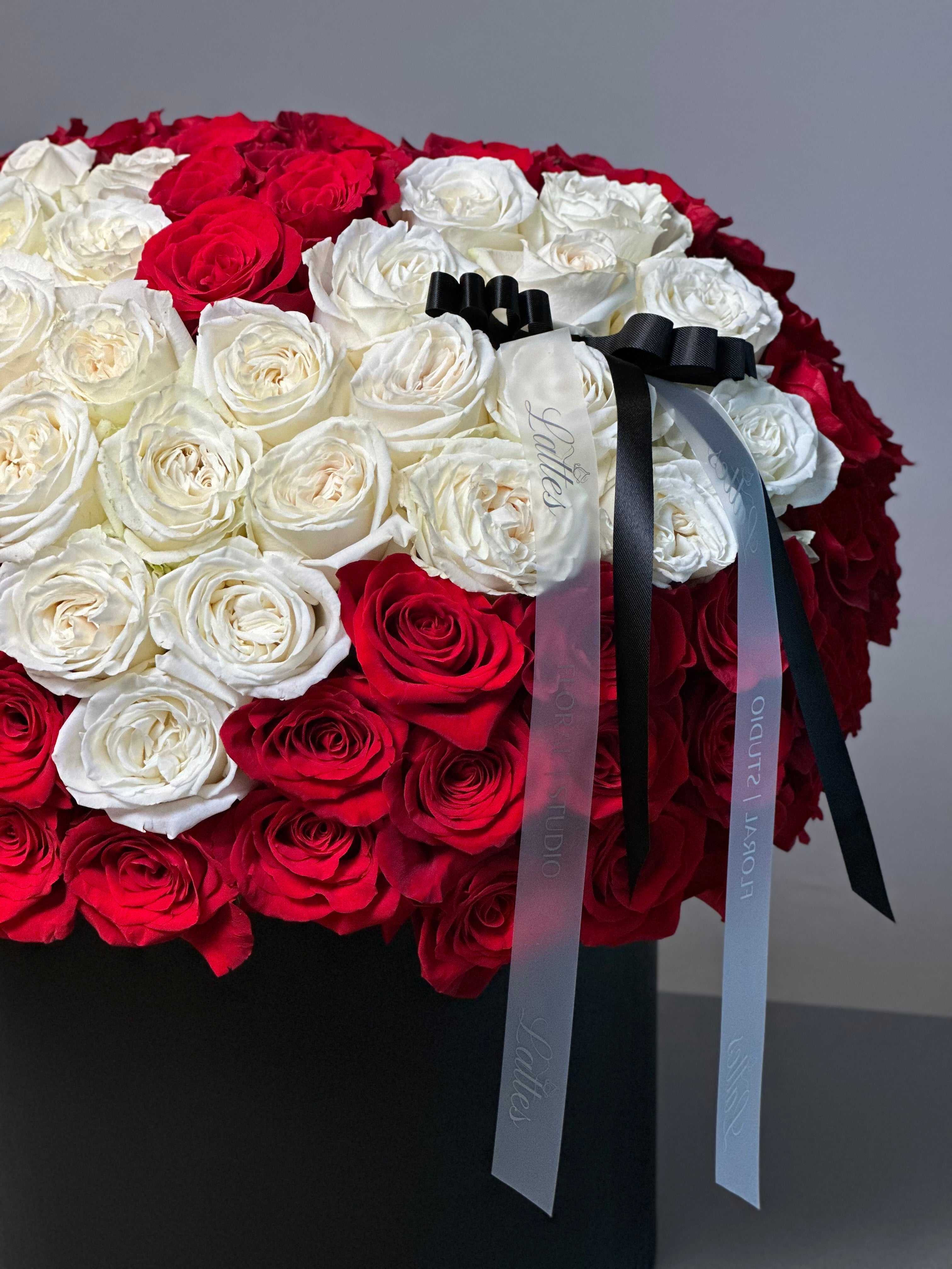 Love Eternal – Red and White Roses Heart Arrangement in a Flower Box