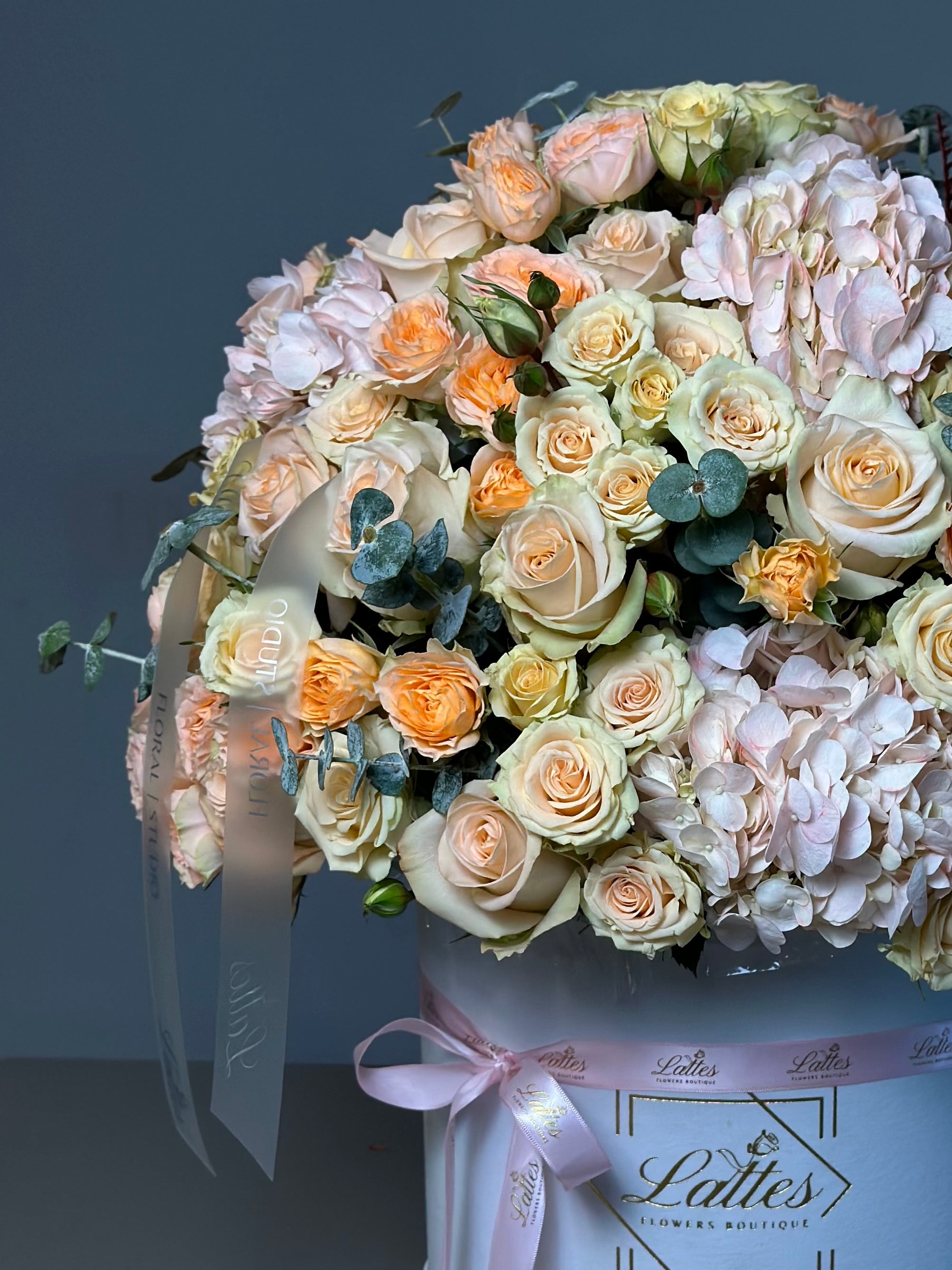 Peach Serenade – Peach Roses Arrangement in a Flower Box
