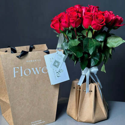 Red Roses in Aqua Vase