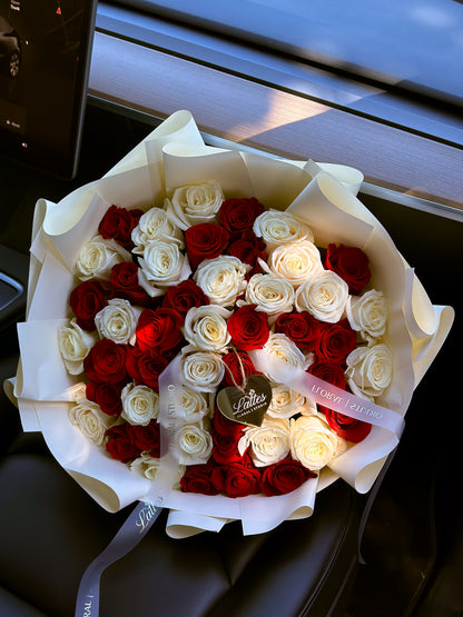 Royal Embrace – Red and White Roses Bouquet