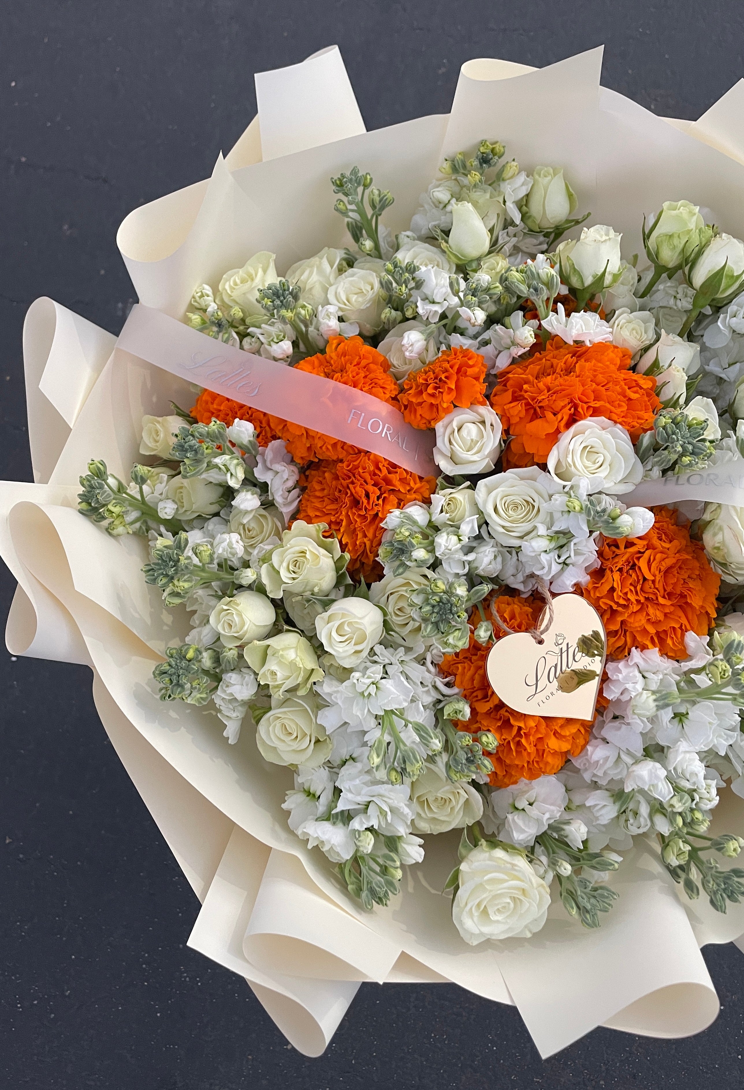 Golden Grace – White and Orange Flowers Bouquet