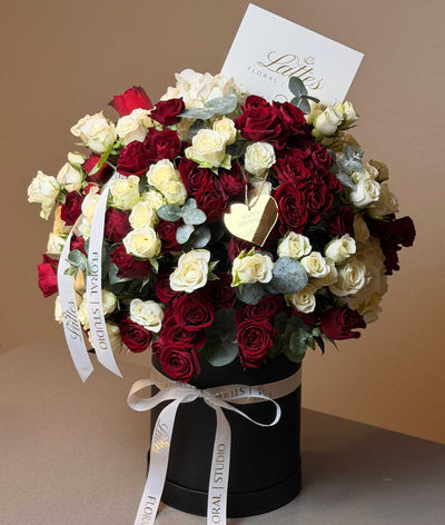 Midnight Velvet Red and Cream Spray Roses Box - Laguna Beach Flower Delivery