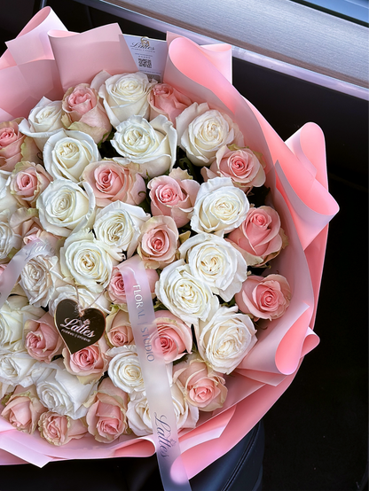 Soft Embrace – White and Pink Roses Bouquet