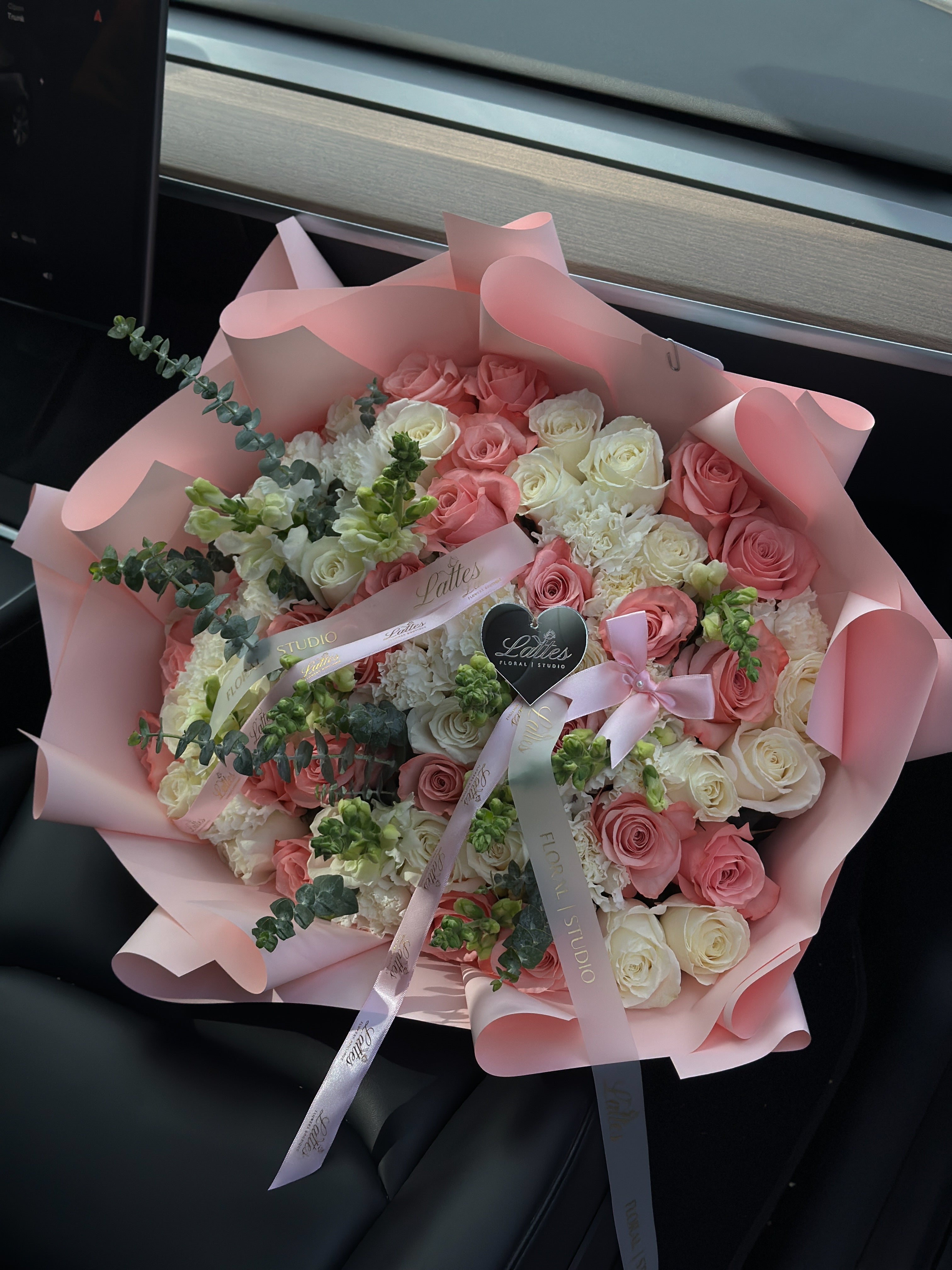Sunset Glow - Bouquet of White and Pink Roses