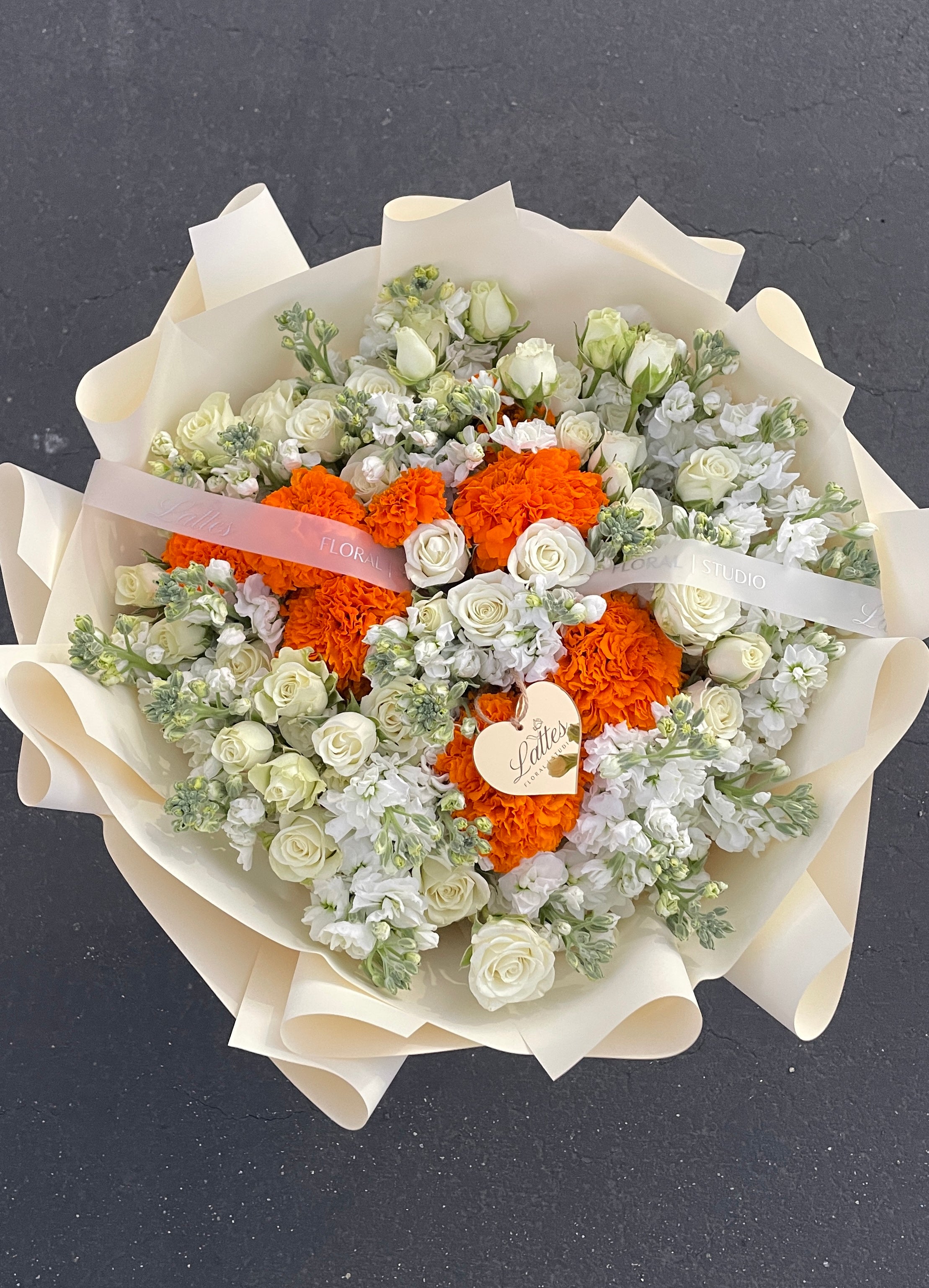 Golden Grace – White and Orange Flowers Bouquet