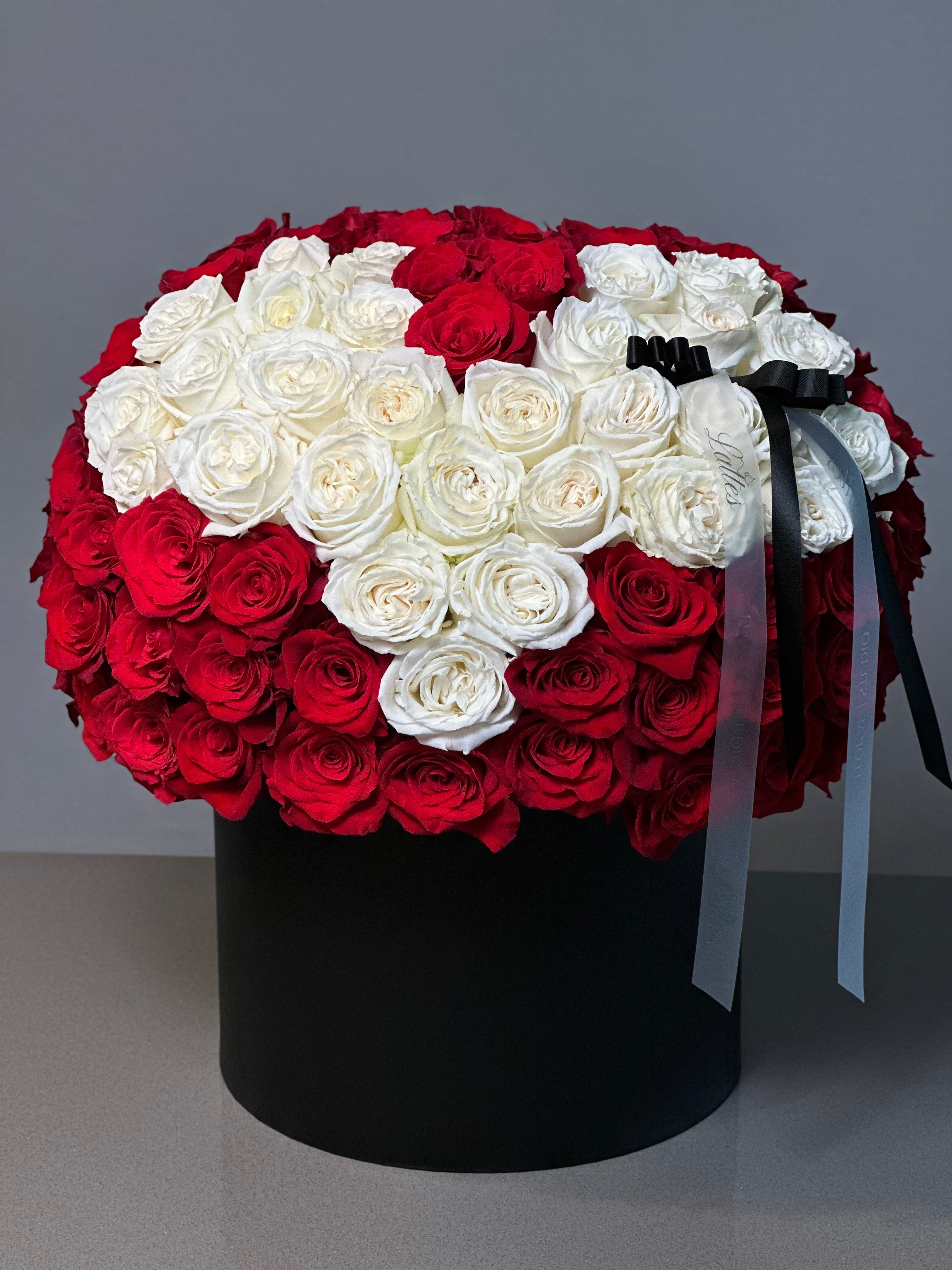 Love Eternal – Red and White Roses Heart Arrangement in a Flower Box