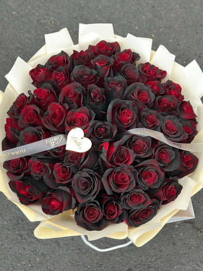 Midnight Passion Bouquet – Red & Black Roses