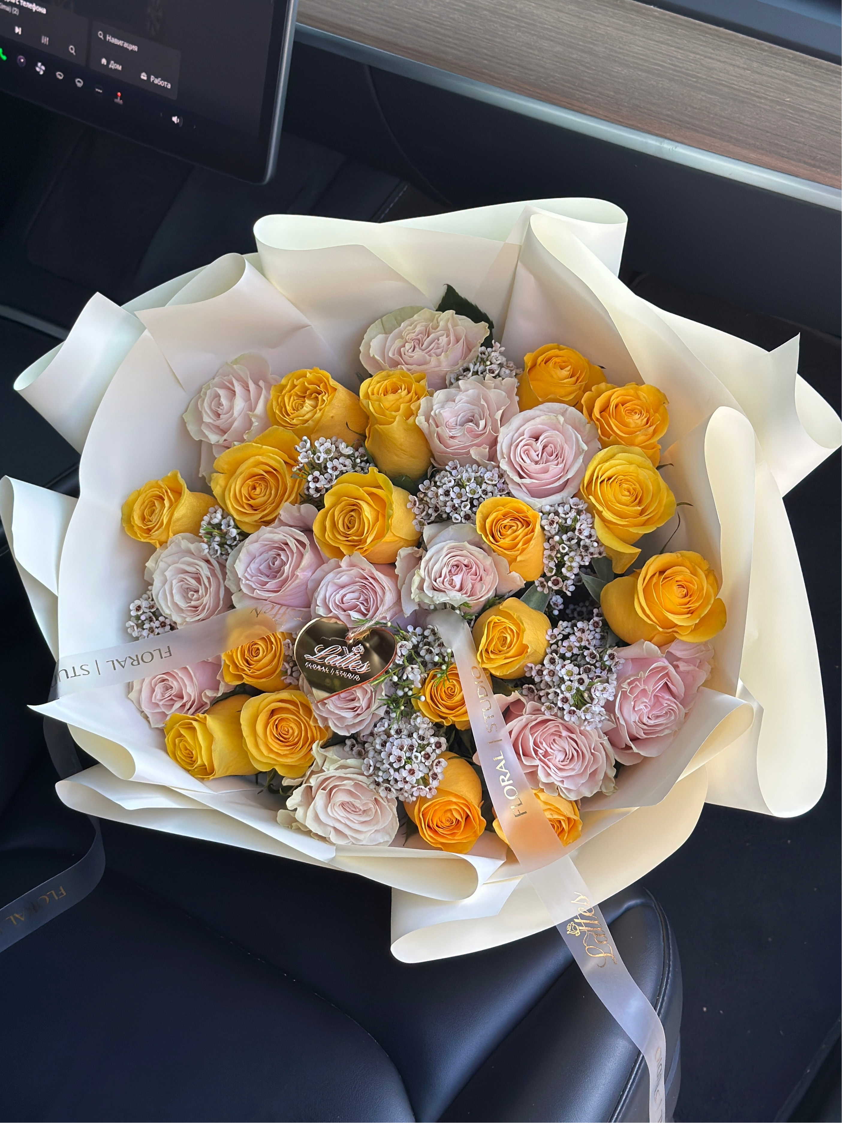 Sunlit Bloom – Yellow and Blush Roses Bouquet
