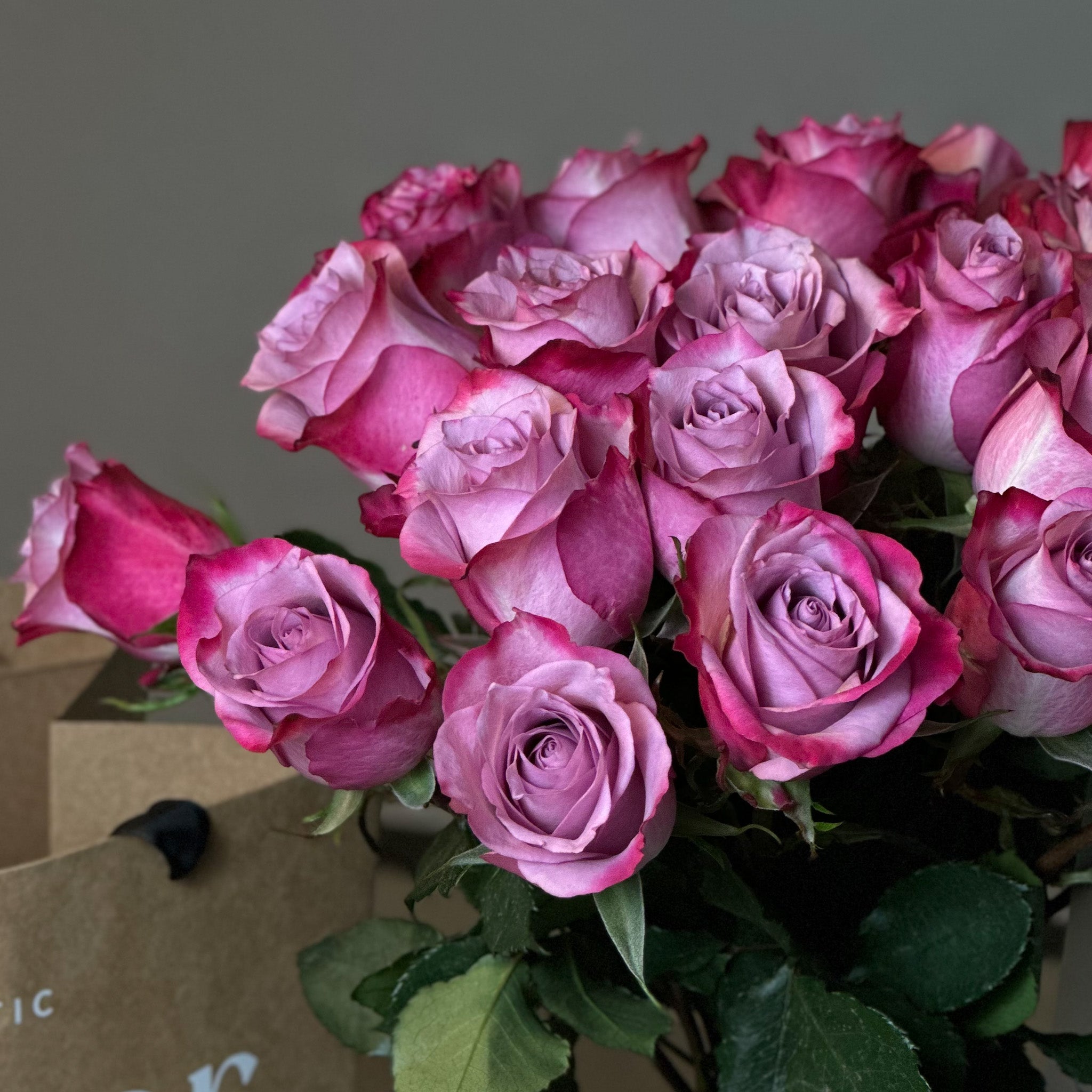 Purple Roses in Aqua Vase